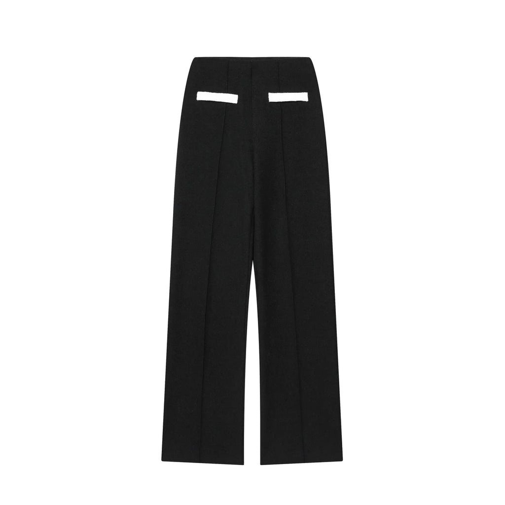 Contrast colour beaded leather round neck top and high-waisted trousers suit set