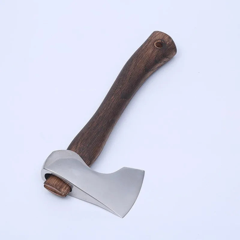 Camping axe with high carbon steel blade and wooden handle for outdoor wood chopping