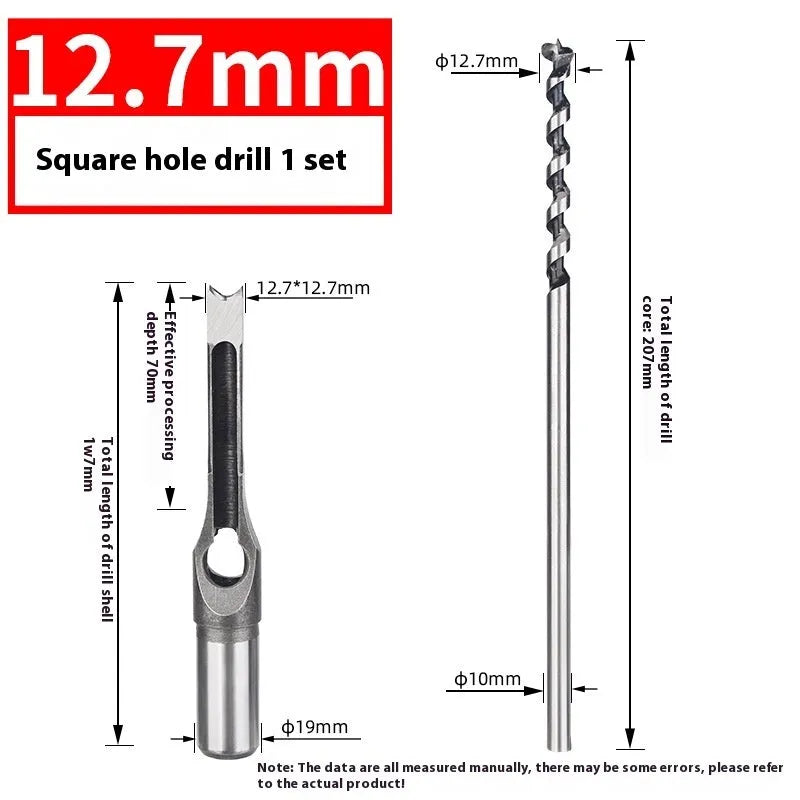 12.7mm square hole drill bit set with carbon steel sleeve and core for woodworking