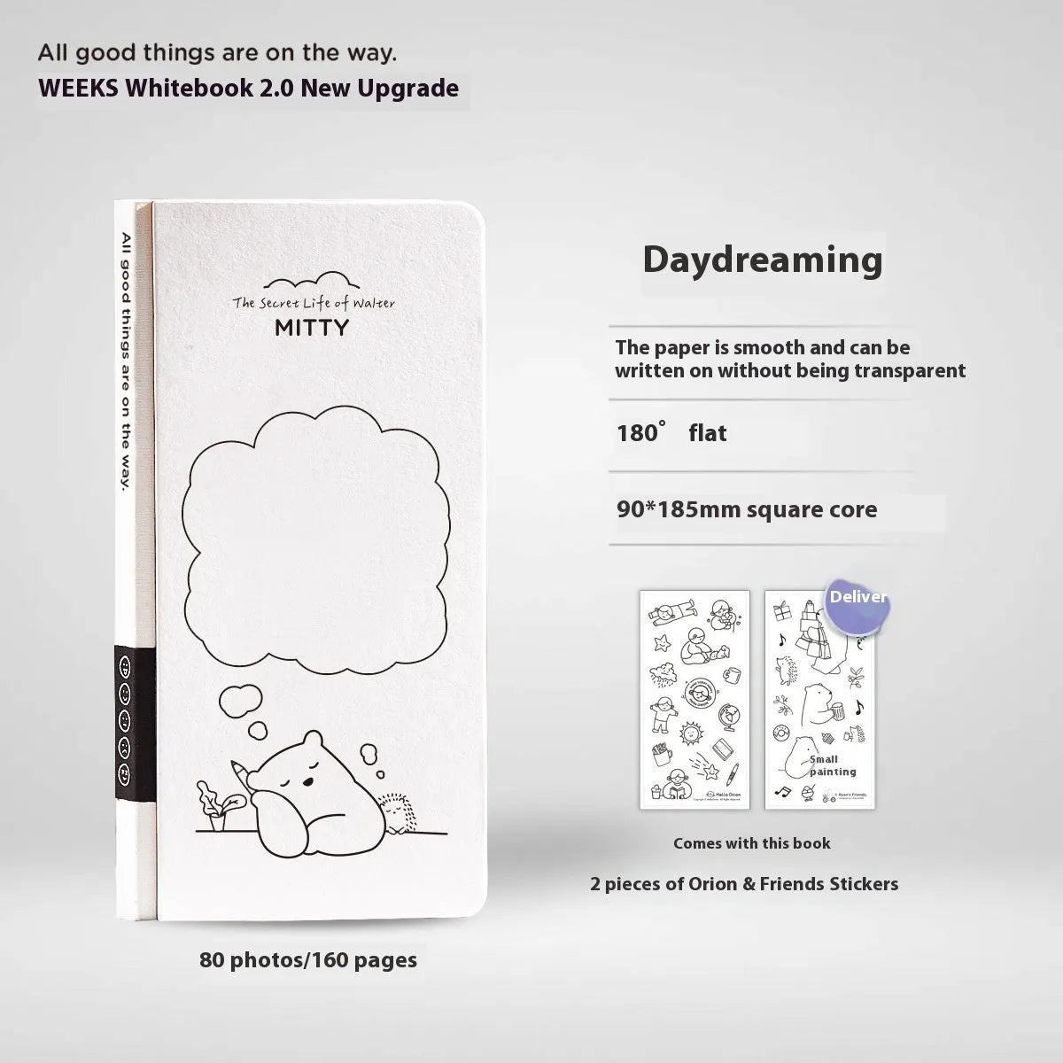 A5 simple plaid paper notebook with a white cover and a pair of decorative stickers.