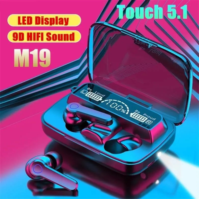 Digital display sport wireless headphone in M19 colour with in-ear design and USB charging