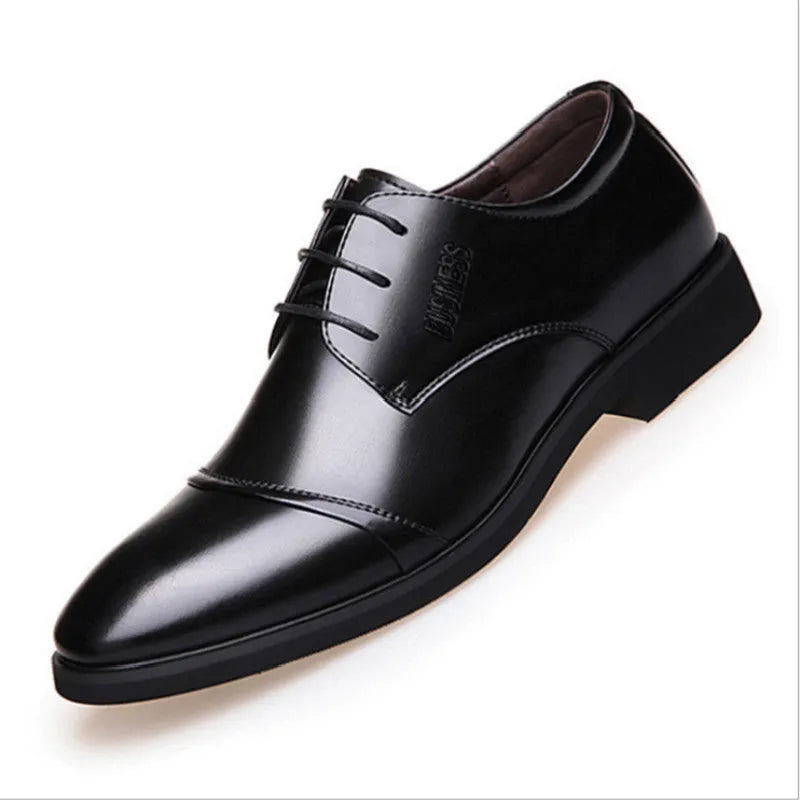 Men's plus size black PU leather formal lace up shoes with rubber sole and horse buckle detail