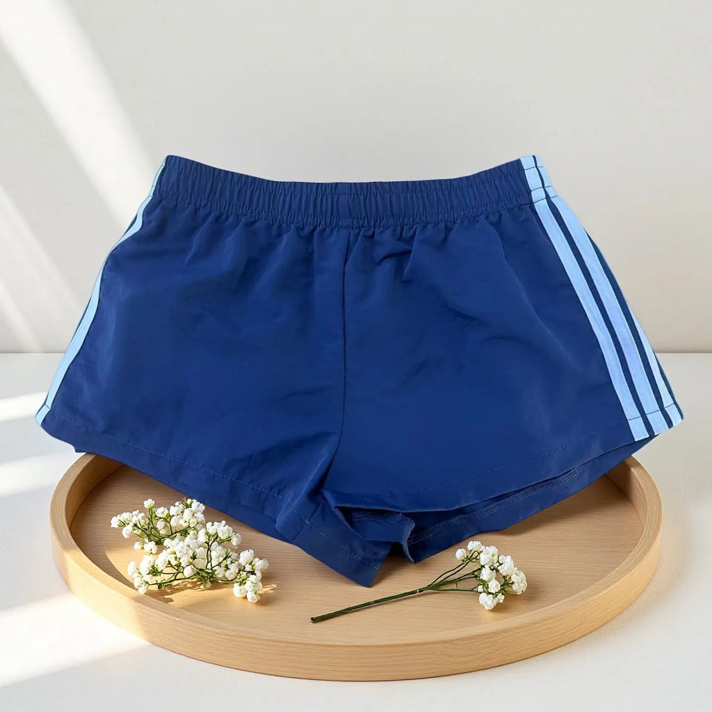 Men's navy blue high waist nylon sports shorts with micro elasticity casual style