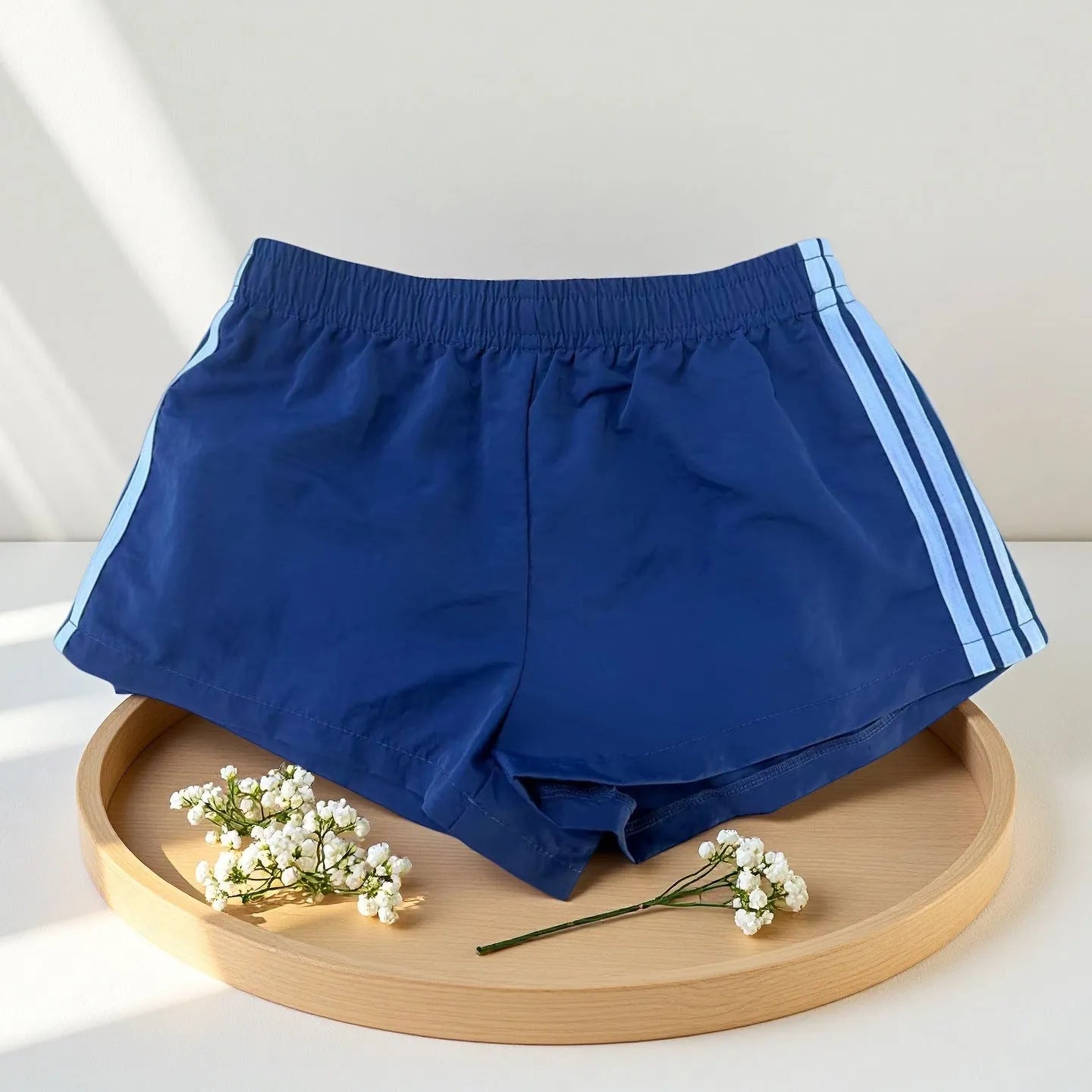 Men's navy blue high waist nylon sports shorts with micro elasticity casual style