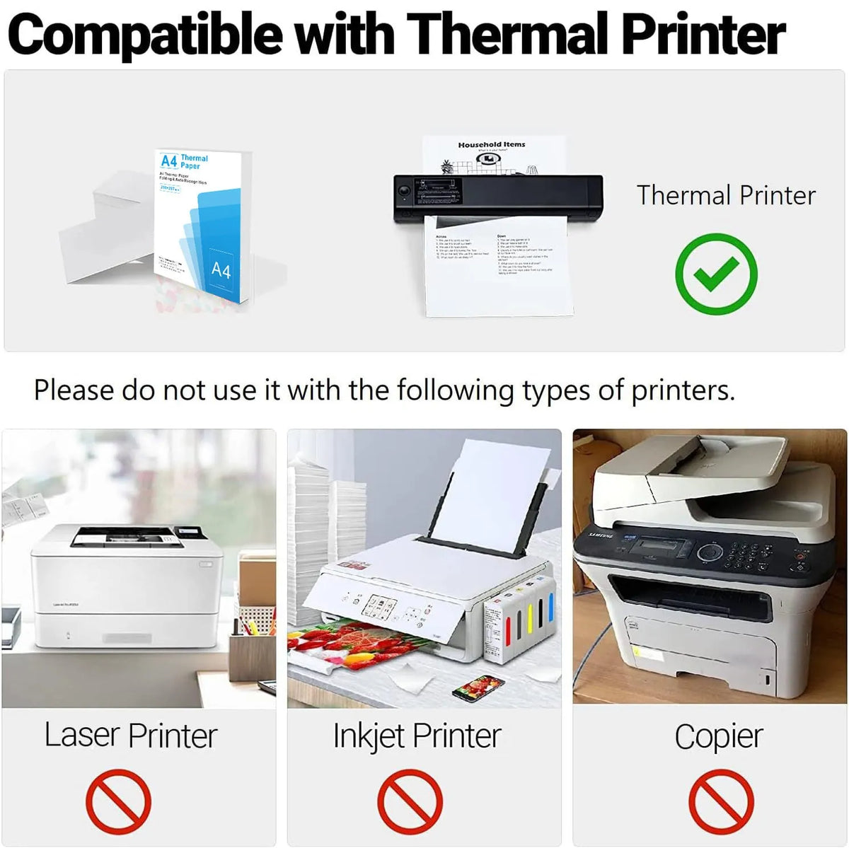 White A4 quick-drying three-proof thermal paper 210x297mm for portable printers, 100 or 200 sheets folding format