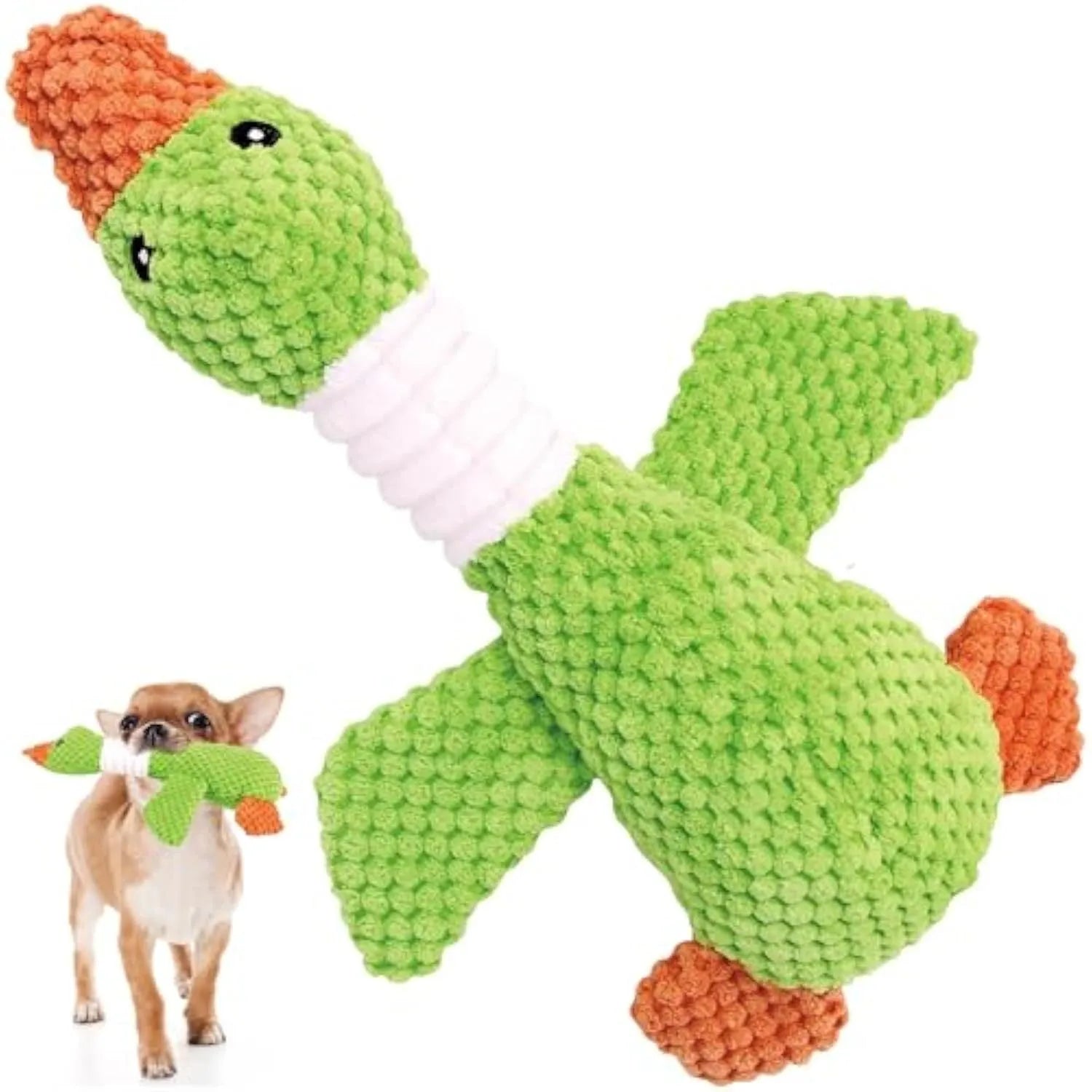 Blue duck-shaped dog plush toy with squeakers for large breed puppies