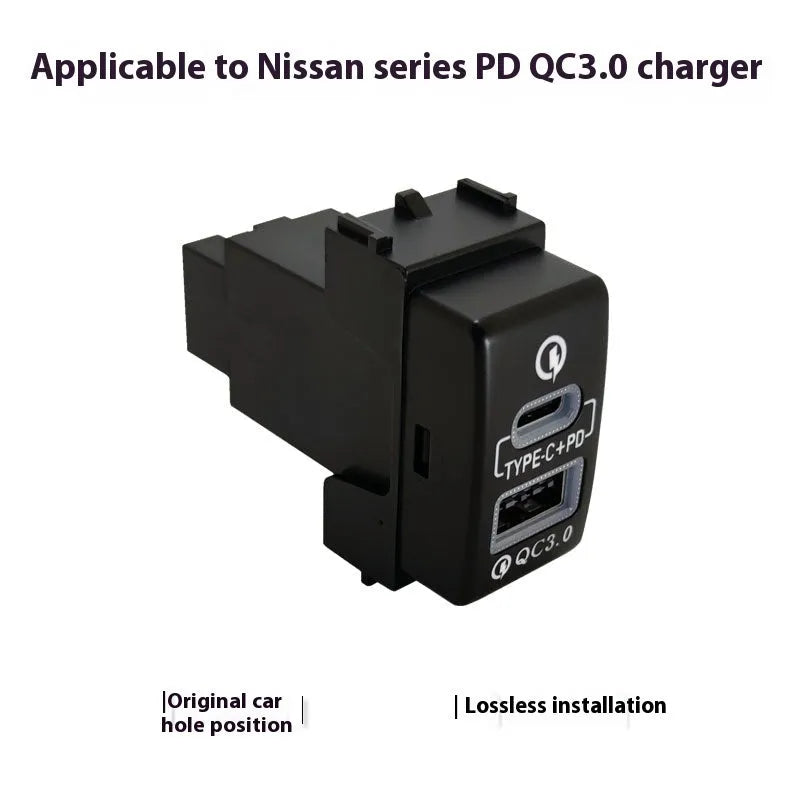 Portable Household PD Fast Car Charger with QC3.0 Fast Charging and Wired Snap-On Design for In-Car Device Charging, Double Fast Charge Model