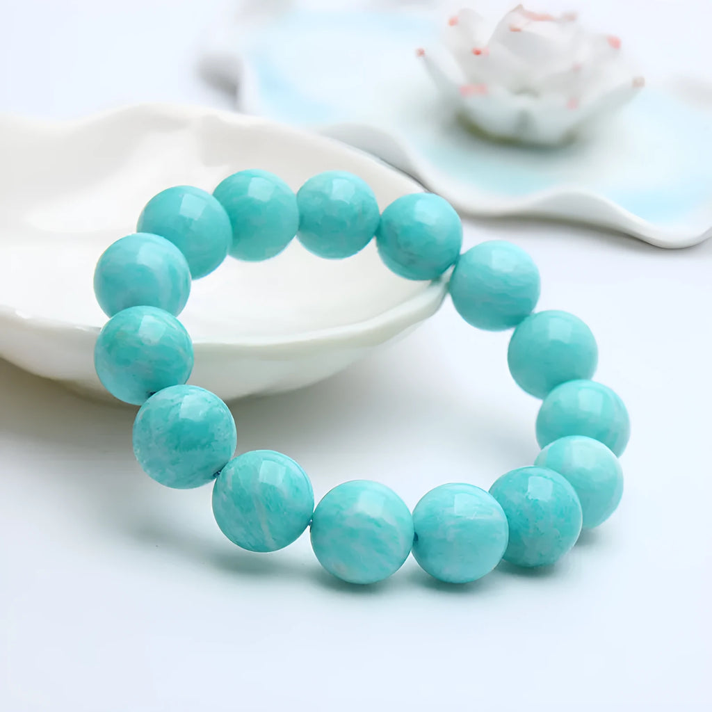 Natural blue-green Amazonite gemstone bracelet with adjustable closure for men and women.