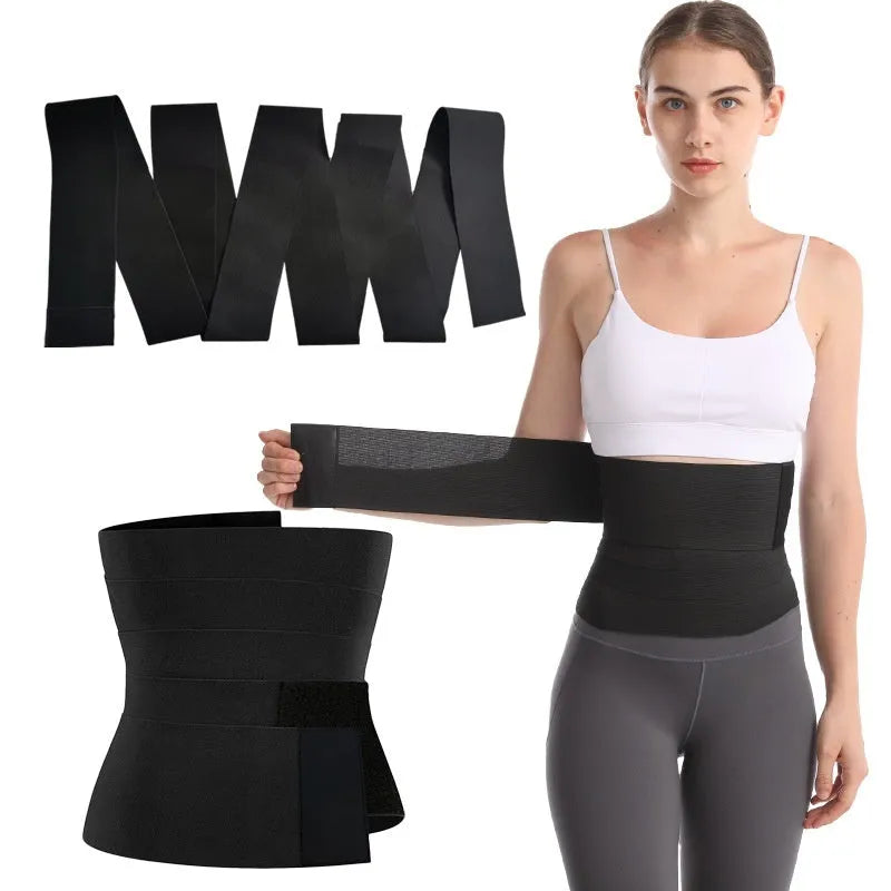 A long roll of a black latex silk waist trainer restraint belt, showing its 10cm width, laid flat.
