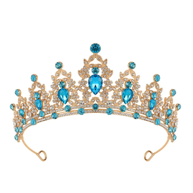 Baroque crown bride headdress with rhinestones in silver and gold colour options