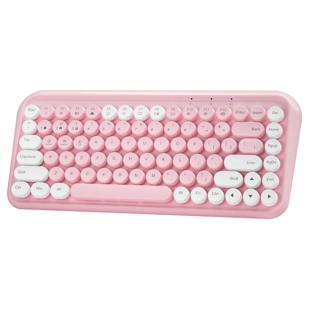 Pink wireless Bluetooth keyboard with 84 keys and compact rectangular design
