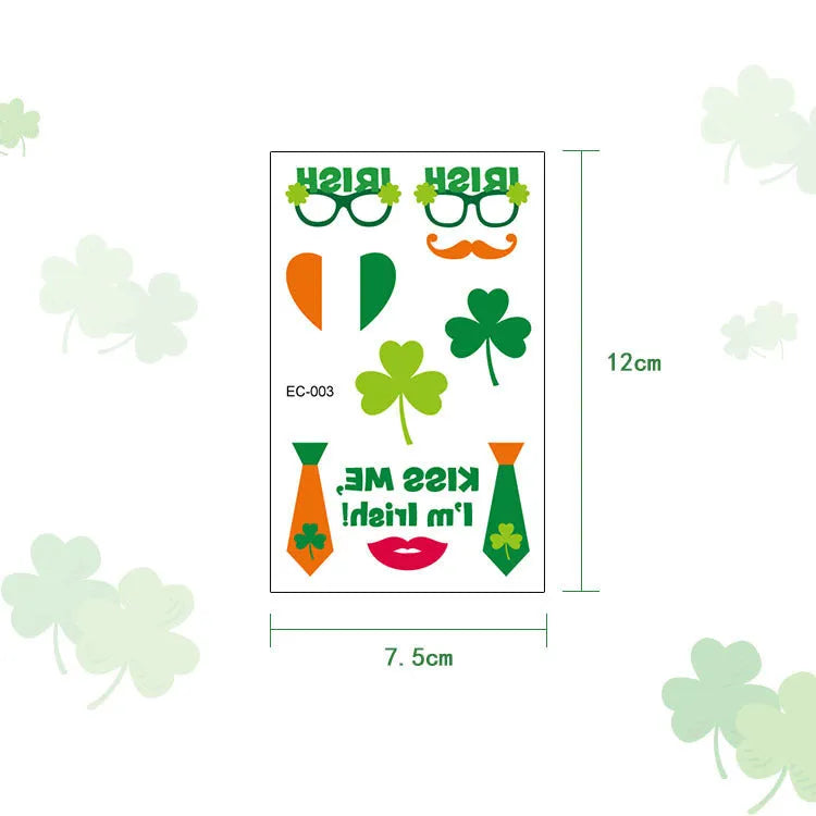 St. Patrick's Day temporary tattoo sticker with shamrock pattern measuring 120×75mm