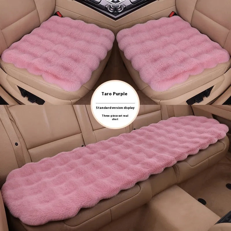 Bubble velvet rabbit plush car cushion three-piece set for five-seat cars without backrest in grey