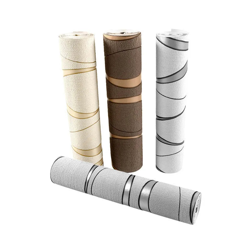 Curve stripe patterned 3D textured wallpaper roll for video wall backgrounds in light grey and dark brown colours