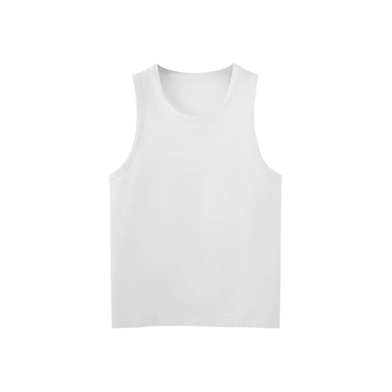 Navy slim fit stretch t-shirt shown in vest and short sleeve styles for men and women.