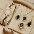 Women's love strap diamond watch set with earrings ring necklace black suit colour