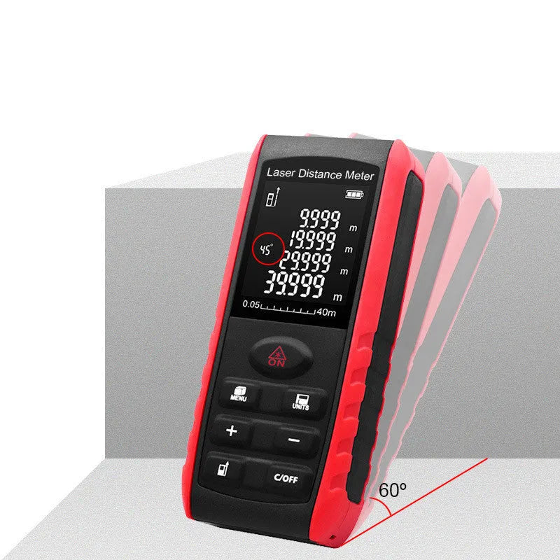 E series hand-held laser range finder with compact ABS construction for decoration project measurements