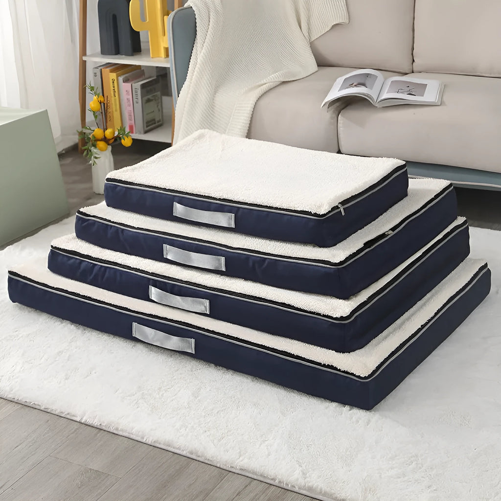 Removable washable sponge dog mat in brown, shown in a domestic setting.