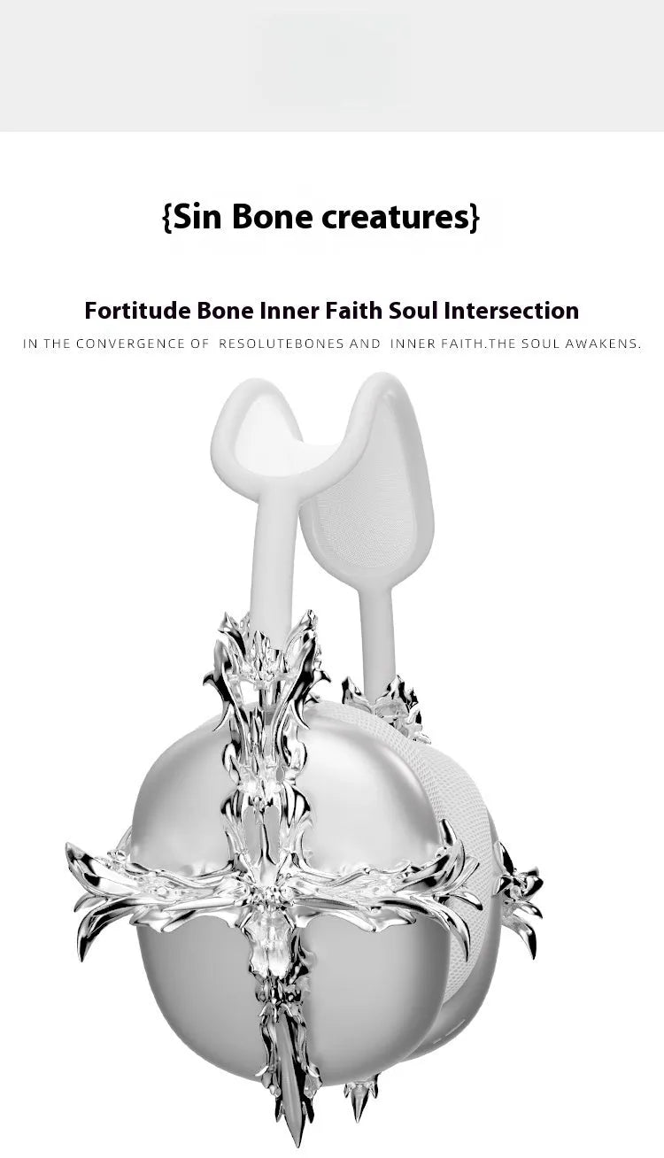 Gothic cross design hard resin covers for Apple AirPods Max headphones in silver and gun metal colours