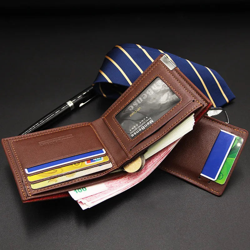 Men's iron-edge card-picking short wallet in PU material with compact design