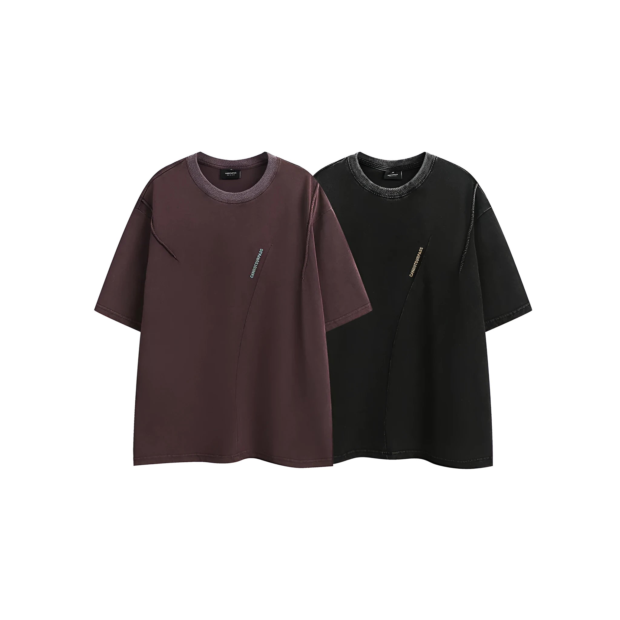 Men's purple embroidered retro cotton short-sleeve t-shirt with a loose fit on a neutral background.