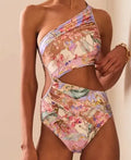 Rose gold floral pattern women's one-piece swimsuit for summer swimming