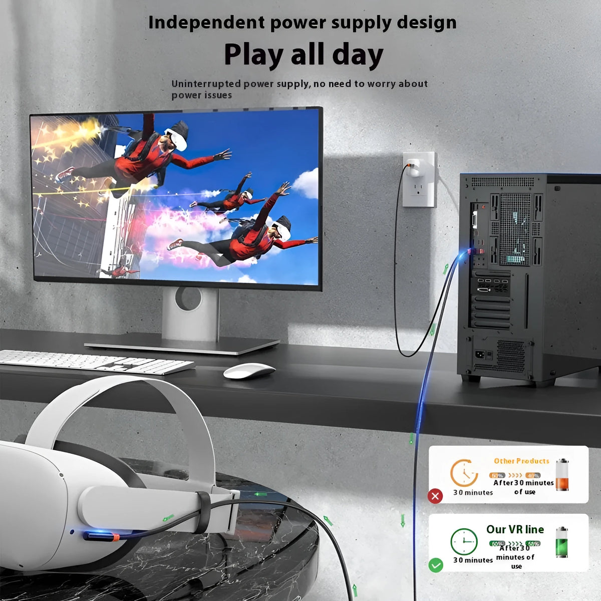 Streaming Line 18W fast charging data cable, black aluminium shell, 5m or 6m length, PVC jacket
