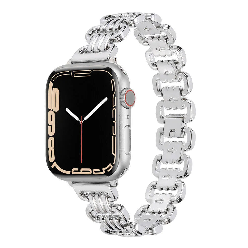 Alloy metal Apple Watch replacement band with adjustable stainless steel clasp in multiple colour options