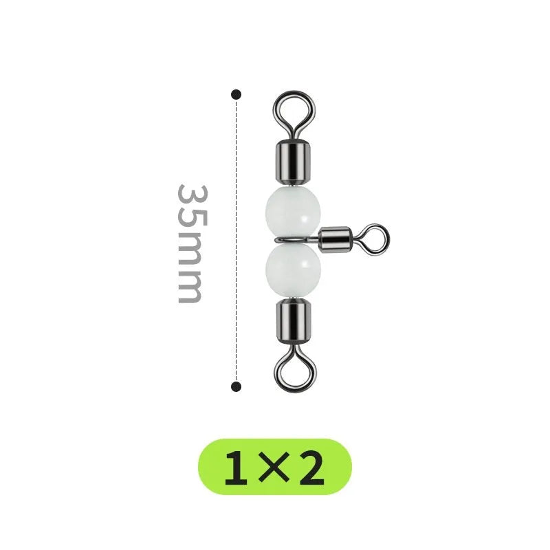 Copper luminous three-fork swivel fishing beads in various diameters from 2.2mm to 10mm