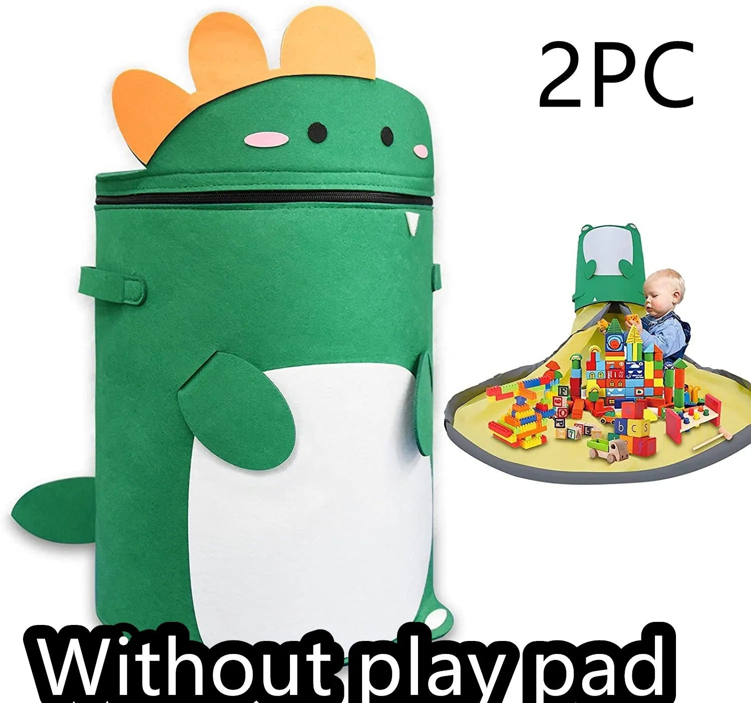 Green felt cube storage bag with pull rope closure shown as toy play mat