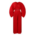 Women's African suit two-piece set with batwing sleeves and wide leg trousers in red or sapphire blue
