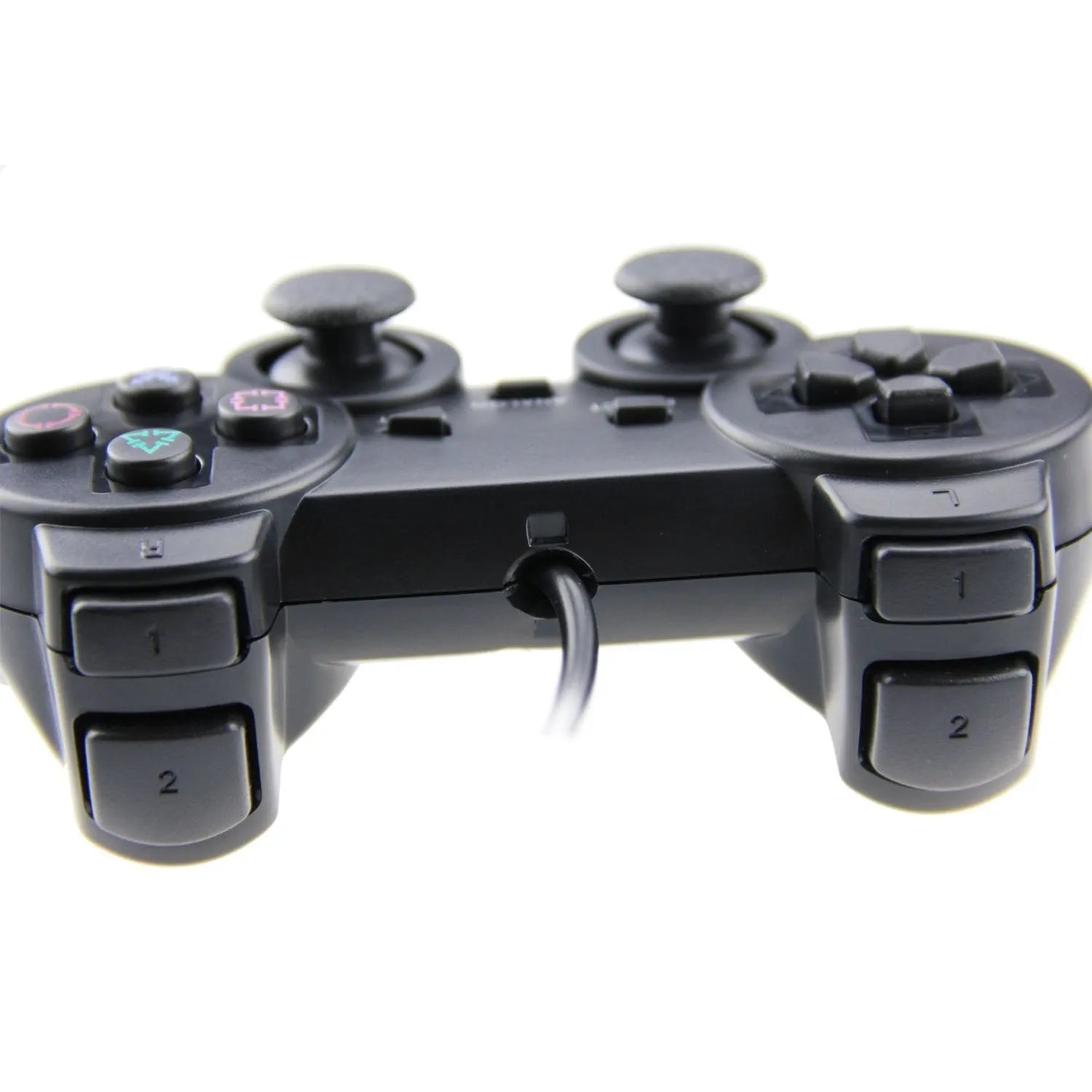 PS2 wired game controller with USB cable in bare metal finish