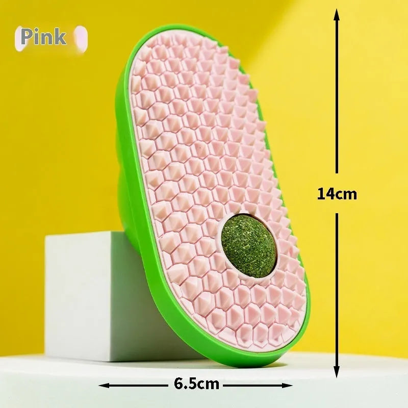Cat self-service scratching toy in 14x6.5cm ABS TPE material, shown in yellow