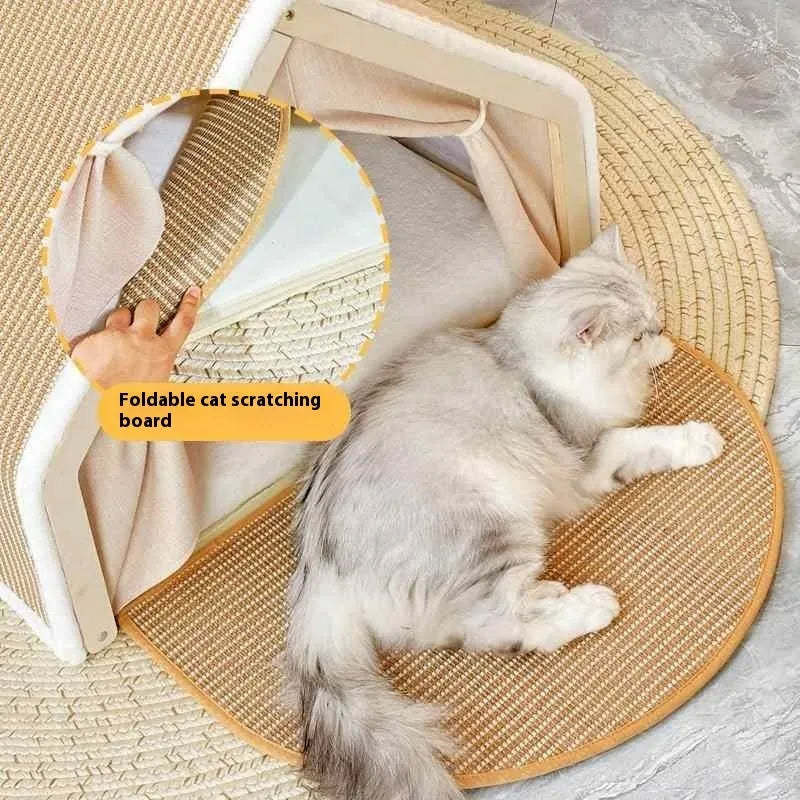Sisal cat scratch board tent with solid wood frame for indoor cats, large size