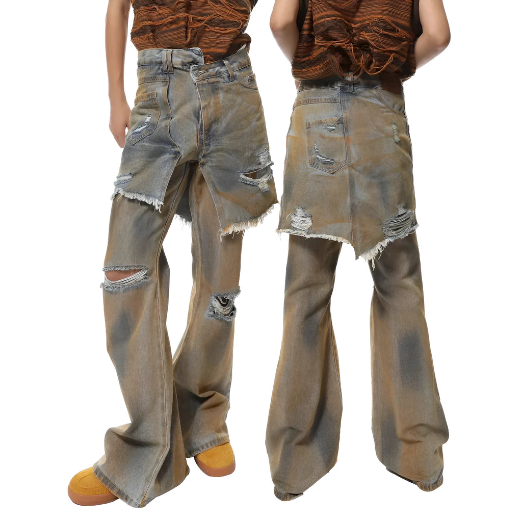 Loose fit bootcut jeans with straight leg and high waist in picture colour