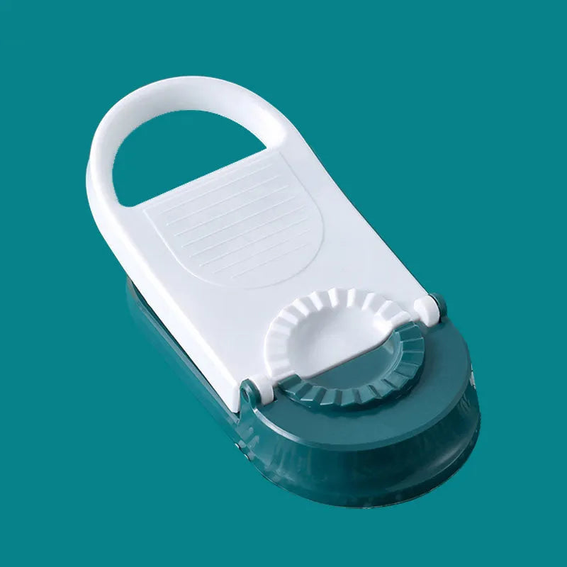 Orange and white plastic dumpling maker tool with ergonomic handle and 2-in-1 design