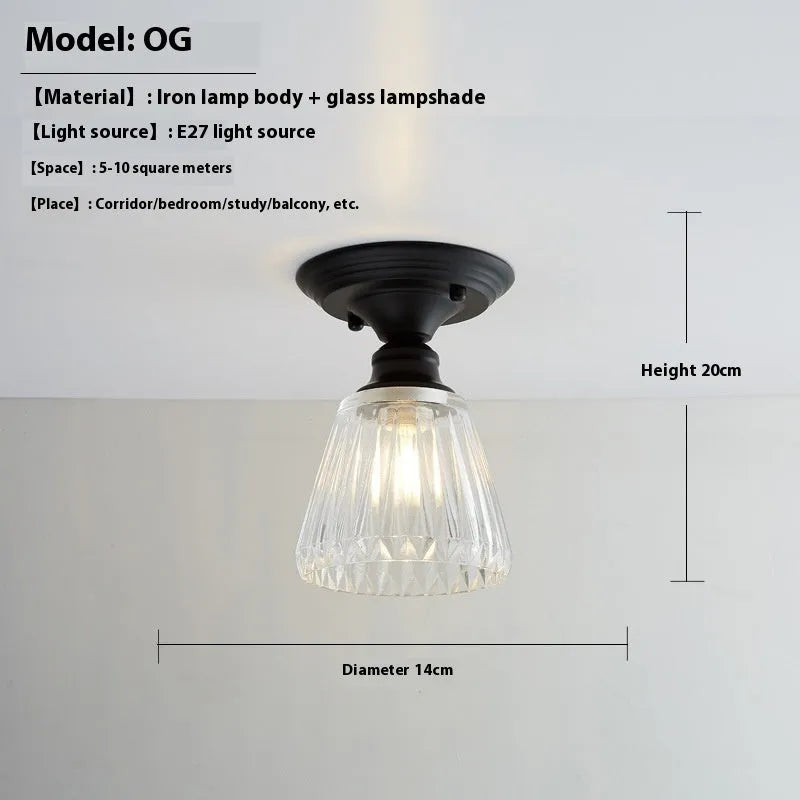 American retro single-head lamp with glass cover for hallway and balcony lighting