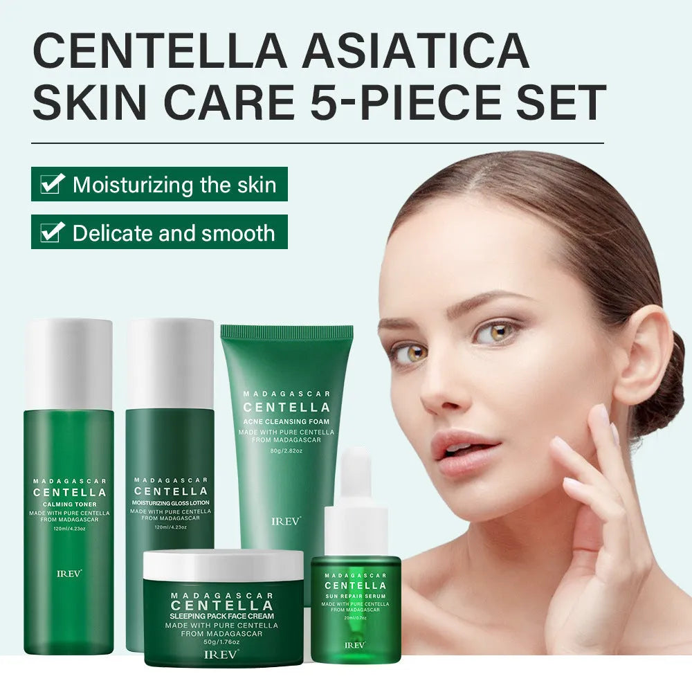 Snow Grass set combination facial skincare cosmetics with five products including Centella Asiatica for universal skin type
