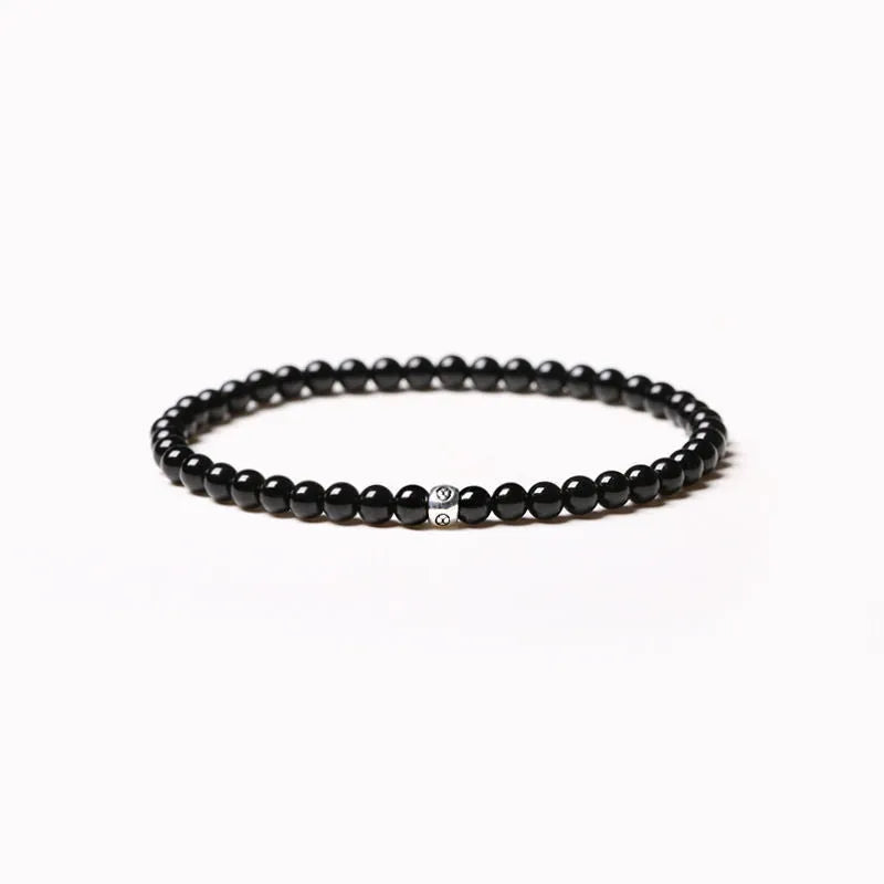 Agate bracelet with Obsidian, blue San and black agate 4mm beads in geometric chamfered design