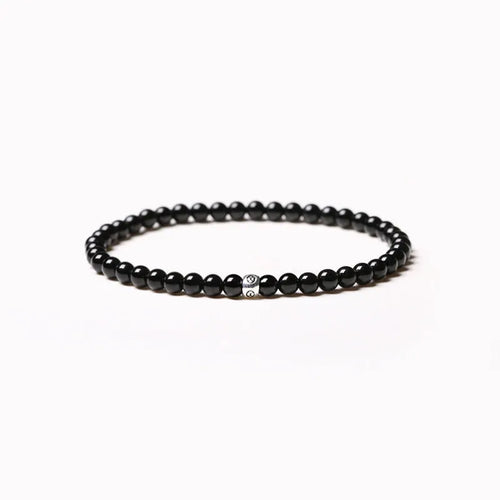 Agate bracelet with Obsidian, blue San and black agate 4mm beads in geometric chamfered design