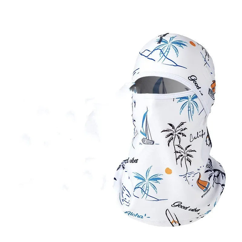 Unisex cotton motorcycle head cover in average size 55-60cm with dome cap design, shown with included gloves.