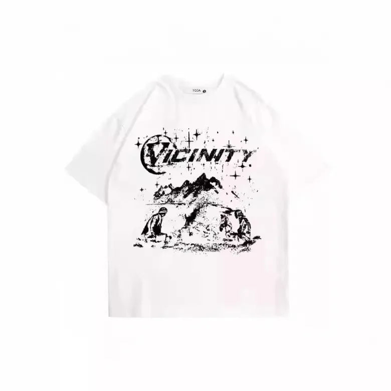 Men's hip hop print t-shirt with retro graphic design in polyester fabric