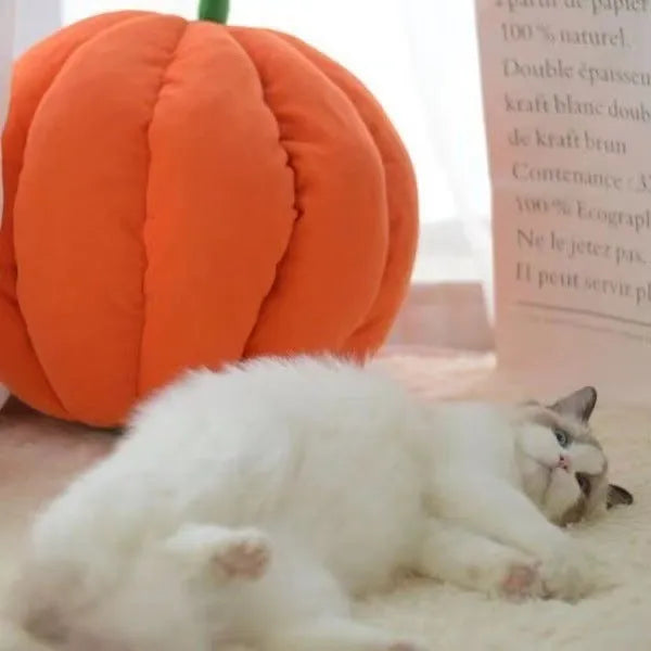 Semi-enclosed pet pumpkin nest in orange PP cotton coralline fabric for cats and small dogs