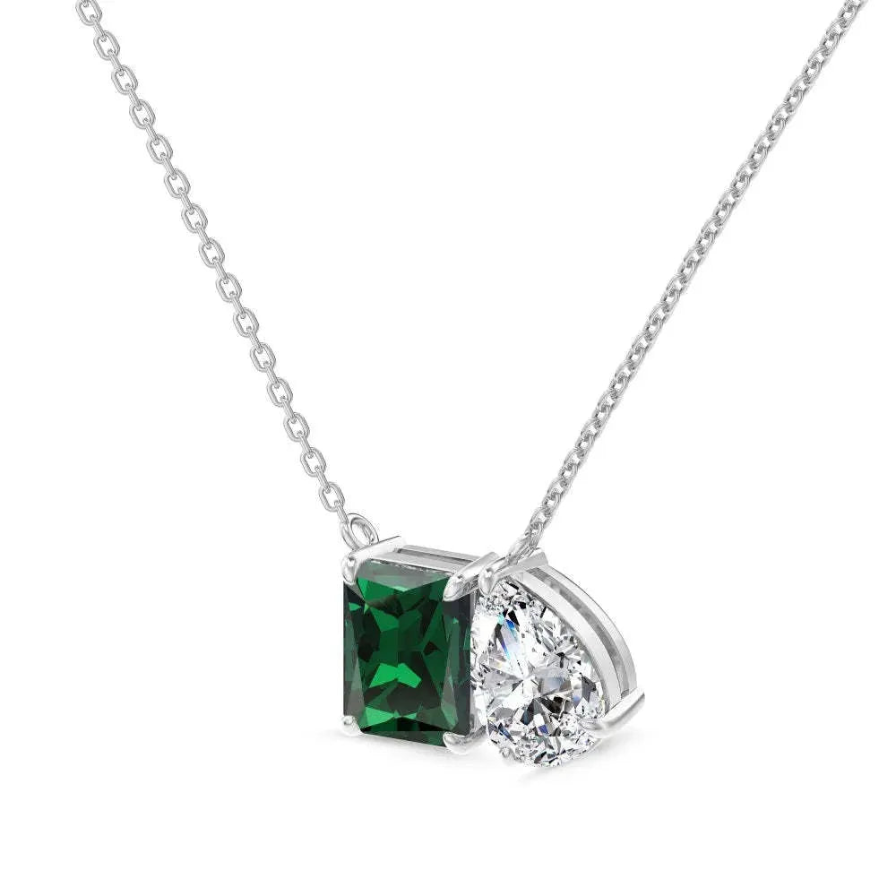 S925 silver double main stone rectangular water drop necklace with platinum finish on O-ring chain