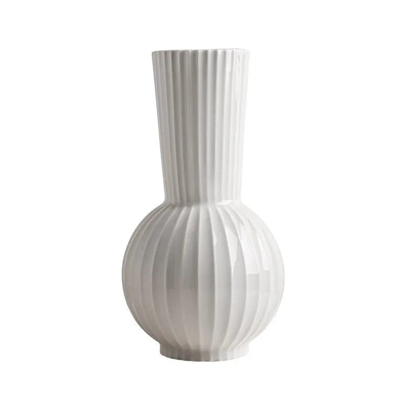 White ceramic ball striped vase in American country style with optional artificial orchid arrangements