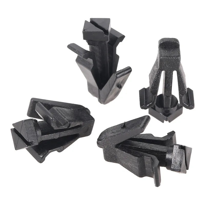 Black plastic automotive fastening clip for Nissan bumper and radiator grille, part number 76882-0M060