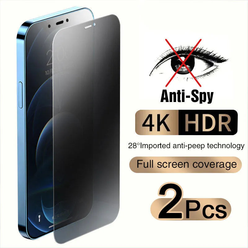 Anti-peeping tempered glass screen protector for Apple iPhone showing privacy angle limitation