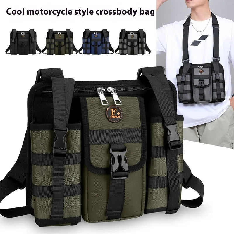Men's Oxford cloth messenger bag in army green with waterproof construction and antibacterial lining