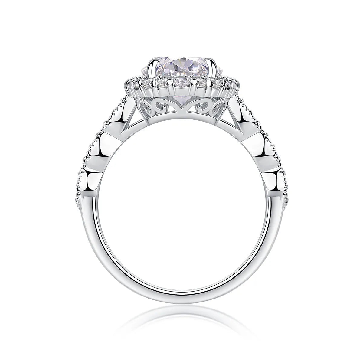 Moonlight Pupil egg-shaped moissanite wedding ring set in S925 silver with platinum plating