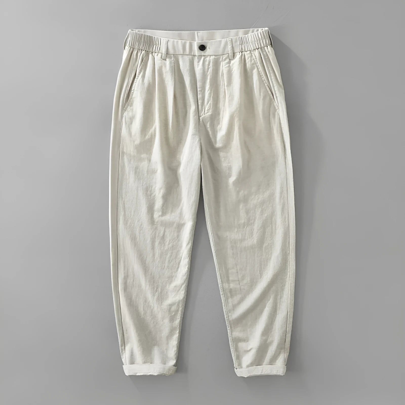 Men's straight-leg cotton linen trousers in Japanese style with loose fit